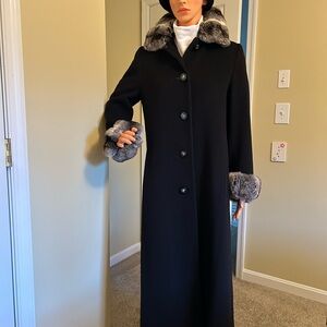 chinchilla fur trimmed wool coat